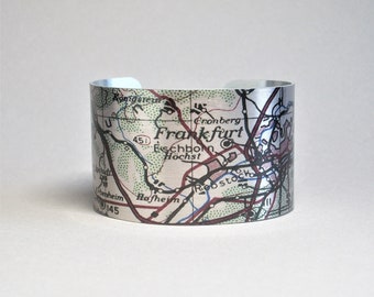 Pulsera vintage con mapa de Frankfurt, Alemania; un regalo de viaje único.