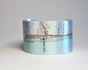 Salisbury Beach Massachusetts Map Cuff Bracelet Unique Hostess Gift for Men or Women