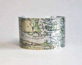 Port Angeles Anacortes Orcas Whidbey San Juan Island Map Cuff Bracelet Unique Gift for Men or Women