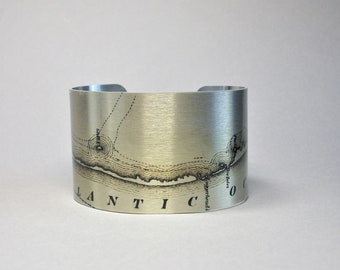 Outer Banks North Carolina Nags Head to Cape Hatteras Map Cuff Bracelet Unique Gift for Women or Men