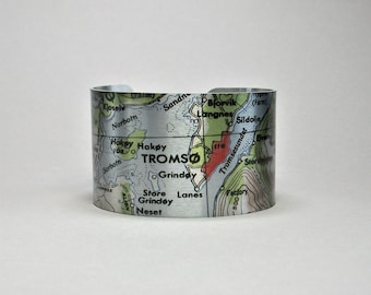 Tromso Norway Scandinavia Map Cuff Bracelet Unique Travel Gift