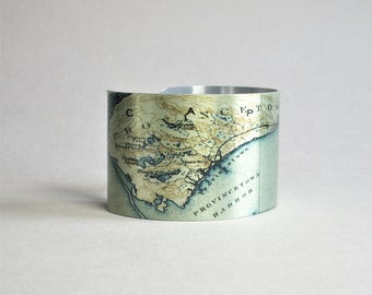 Provincetown Massachusetts Map Cuff Bracelet Cape Cod Unique Gift for Men or Women