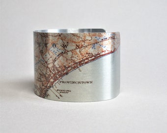 Provincetown Massachusetts Map Cuff Bracelet Cape Cod Unique Gift for Men or Women