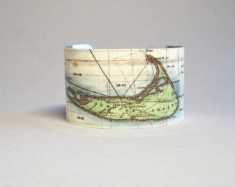 Nantucket Massachusetts Map Cuff Bracelet Unique Nautical Hostess City Gift for Men or Women