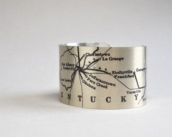 Kentucky Map Cuff Bracelet Louisville Frankfort Unique Gift for Men or Women