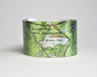 Walden Pond Concord Massachusetts Map Cuff Bracelet Unique Gift