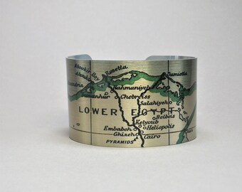 Cairo Egypt Map Cuff Bracelet Giza Unique Gift for Men or Women