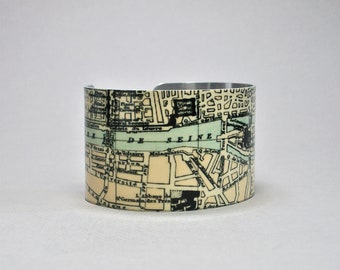 Bracelet manchette vintage avec carte de Paris, France, cadeau de destination de voyage unique pour femme ou homme