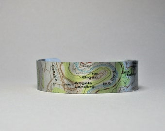 Zion National Park Utah Map Cuff Bracelet Angels Landing Unique Hiking Gift for Men or Women