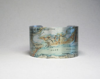 Valdez Alaska Map Cuff Bracelet Unique Travel Gift for Men or Women