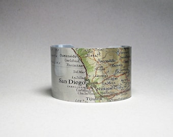 San Diego California Map Cuff Bracelet Unique Gift for Her