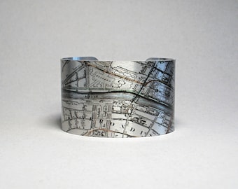 Paris Map Cuff Bracelet: Vintage 1828 Map, Travel Gift