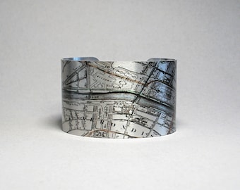 Paris France Map Cuff Bracelet Unique Travel Destination Vacation Gift for Women or Men