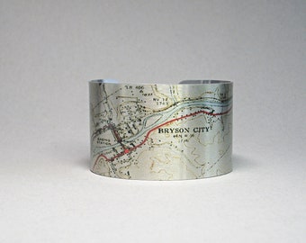 Bryson City North Carolina Map Cuff Bracelet Unique Gift for Men or Women