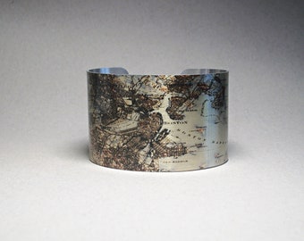 Boston Map Cuff Bracelet: Historical Massachusetts Gift