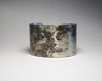 Boston Massachusetts Map Cuff Bracelet Unique Gift for Men or Women