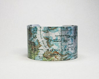 Tongass National Forest Alaska Map Bracelet Unique Gift for Men or Women