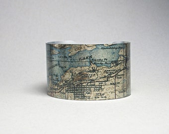 Ely Minnesota Map Cuff Bracelet Unique Gift for Men or Women