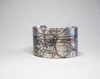 Pulsera con mapa vintage de Sevilla, España, regalo de viaje para ella
