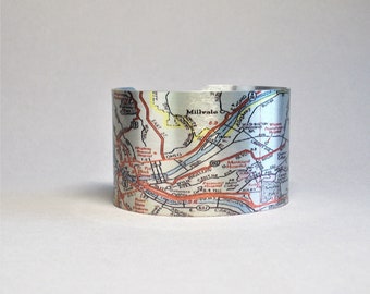 Pittsburgh Pennsylvania Map Cuff Bracelet Custom Hometown City Gift for Men or Women