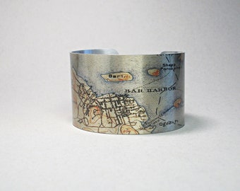 Bar Harbor Maine Map Cuff Bracelet Unique Gift for Men or Women