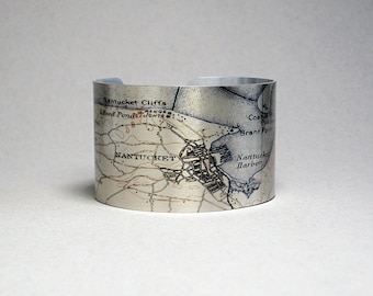 Nantucket Massachusetts Map Cuff Bracelet Unique Gift for Men or Women