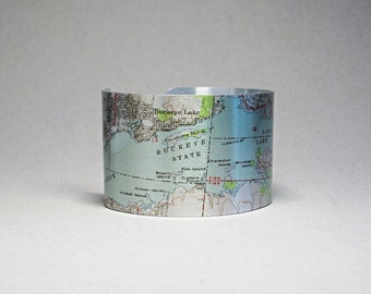 Buckeye Lake Ohio Map Bracelet Unique Gift for Men or Women