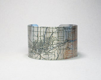 Logan Utah Map Cuff Bracelet Unique Gift for Men or Women