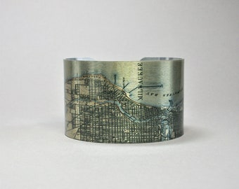 Milwaukee Wisconsin Map Cuff Bracelet Unique Gift for Men or Women