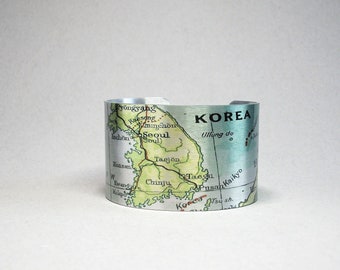 Seoul South Korea Map Cuff Bracelet Unique Traveler Hometown Gift for Men or Women