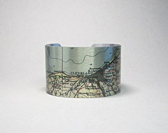 Cuff Bracelet Cleveland Ohio Map Hometown Gift Idea for Men or Women