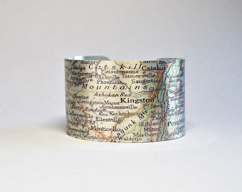 Catskill Mountains Upstate New York Map Cuff Bracelet Upstate Gift for Men or Women