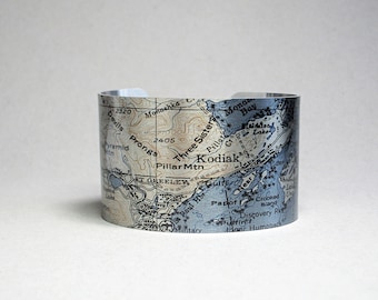 Kodiak Alaska Map Cuff Bracelet Unique Gift for Men or Women