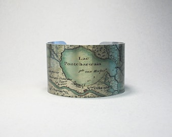 New Orleans Louisiana Cuff Bracelet NOLA Map Travel Gift for Men or Women