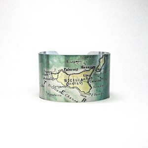 Sicily Italy Map Cuff Bracelet Unique Gift for Men or Women