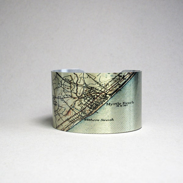 Myrtle Beach South Carolina Map Cuff Bracelet Unique Gift for Men or Women