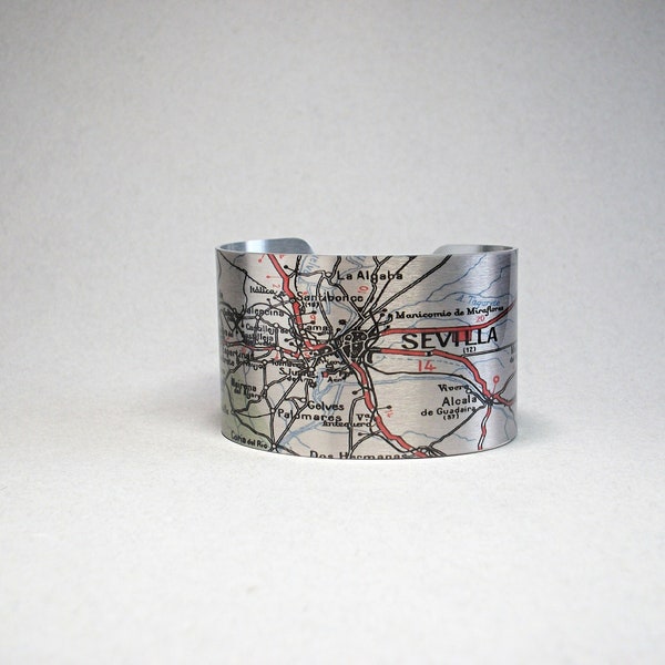 Seville Sevilla Spain Map Cuff Bracelet Unique Travel Gift for Men or Women