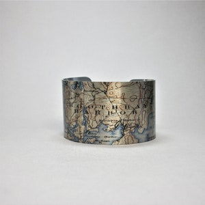 Boothbay Harbor Maine Map Bracelet: Vintage Style Cuff