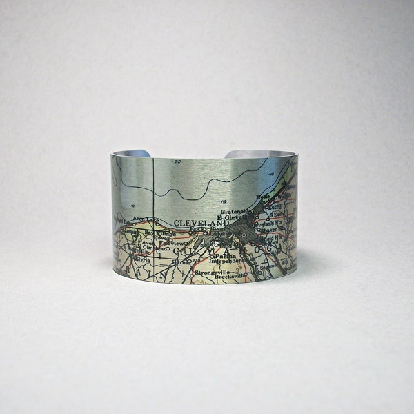 Cuff Bracelet Cleveland Ohio Map Hometown Gift Idea for Men or Women