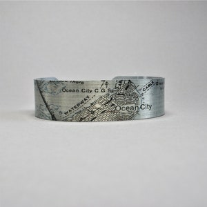 Ocean City New Jersey Map Cuff Bracelet: Vintage Style Jewelry