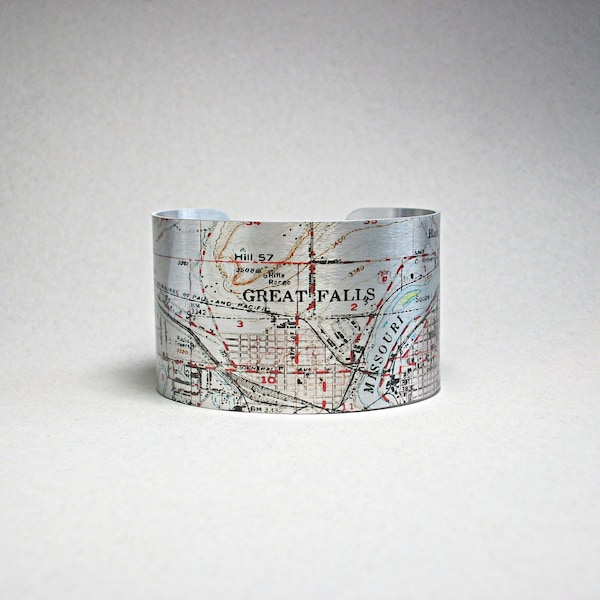 Great Falls Montana Cuff Bracelet Unique Hometown City Map Gift for Men or Women