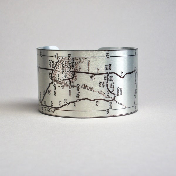 Grand Canyon Zion Bryce Canyon Map Cuff Bracelet Unique Gift for Men or Women