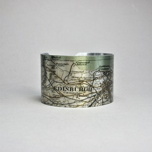 Bracelet manchette en forme de carte d'Édimbourg en Écosse, cadeau unique pour homme ou femme