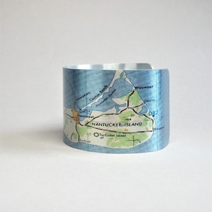 Nantucket Island Massachusetts Map Cuff Bracelet Unique Gift for Men or Women