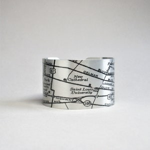 St Louis Map Cuff Bracelet: Vintage Missouri Topography Jewelry