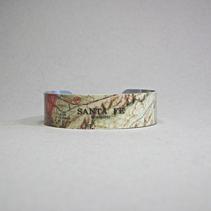 Santa Fe Map Cuff Bracelet: Vintage New Mexico Travel Gift