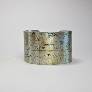 Tahoe Sierra Nevada Trail Map Cuff Bracelet Pyramid Peak Echo Lake Hiker Gift for Men or Women