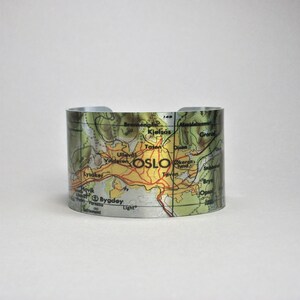 Oslo, Norvège, Scandinavie, carte, bracelet manchette, cadeau de voyage unique pour homme ou femme