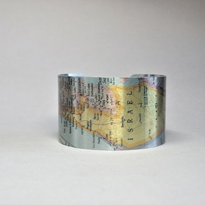 Israël Jérusalem Tel Aviv Haïfa bracelet manchette carte vintage cadeau unique