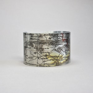 Bracelet manchette carte de l&#39;Irlande : style vintage liège et waterford
